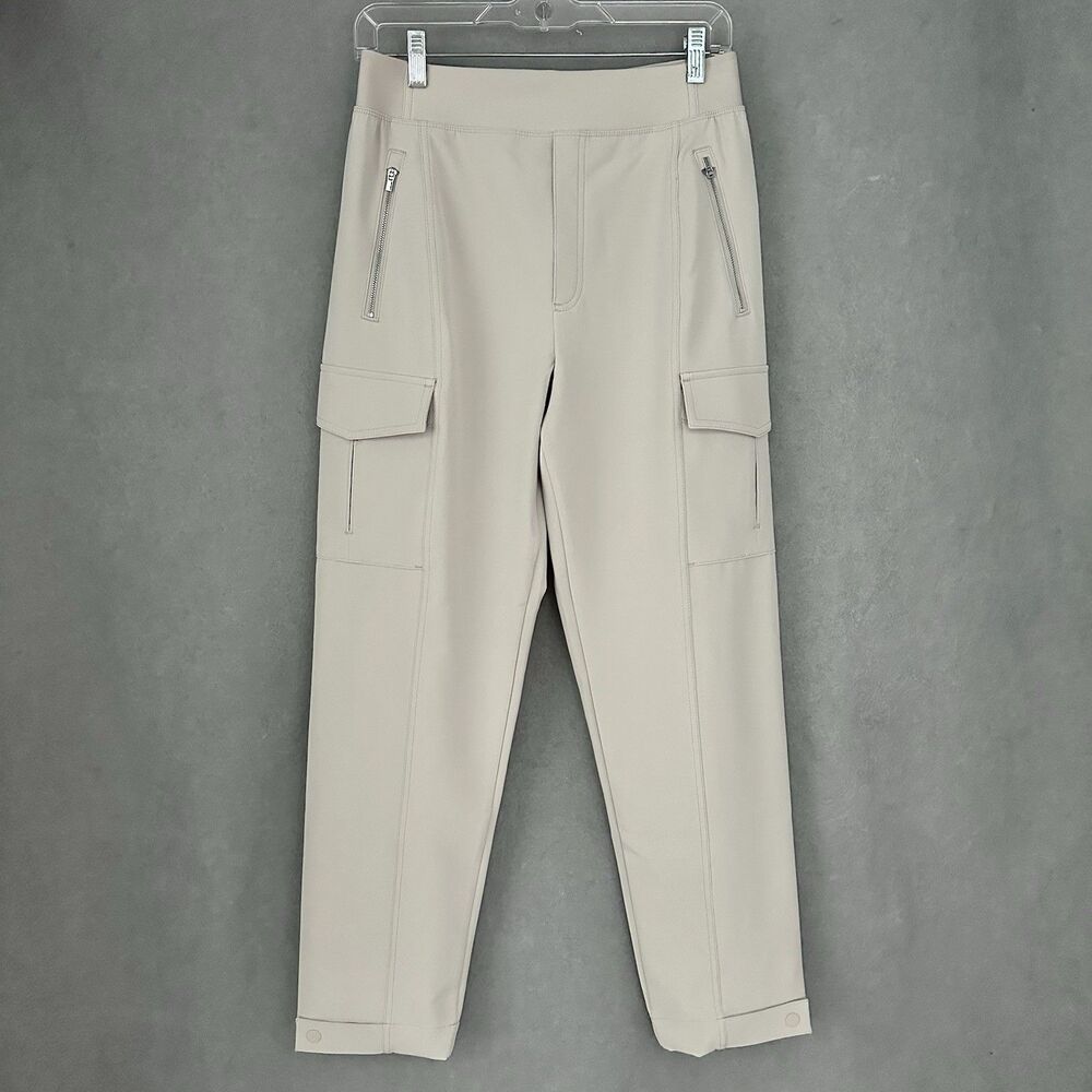 Athleta Endless High Rise Cargo Pant Sz 8 Abalone Beige Tapered Travel Trousers - Picture 2 of 13